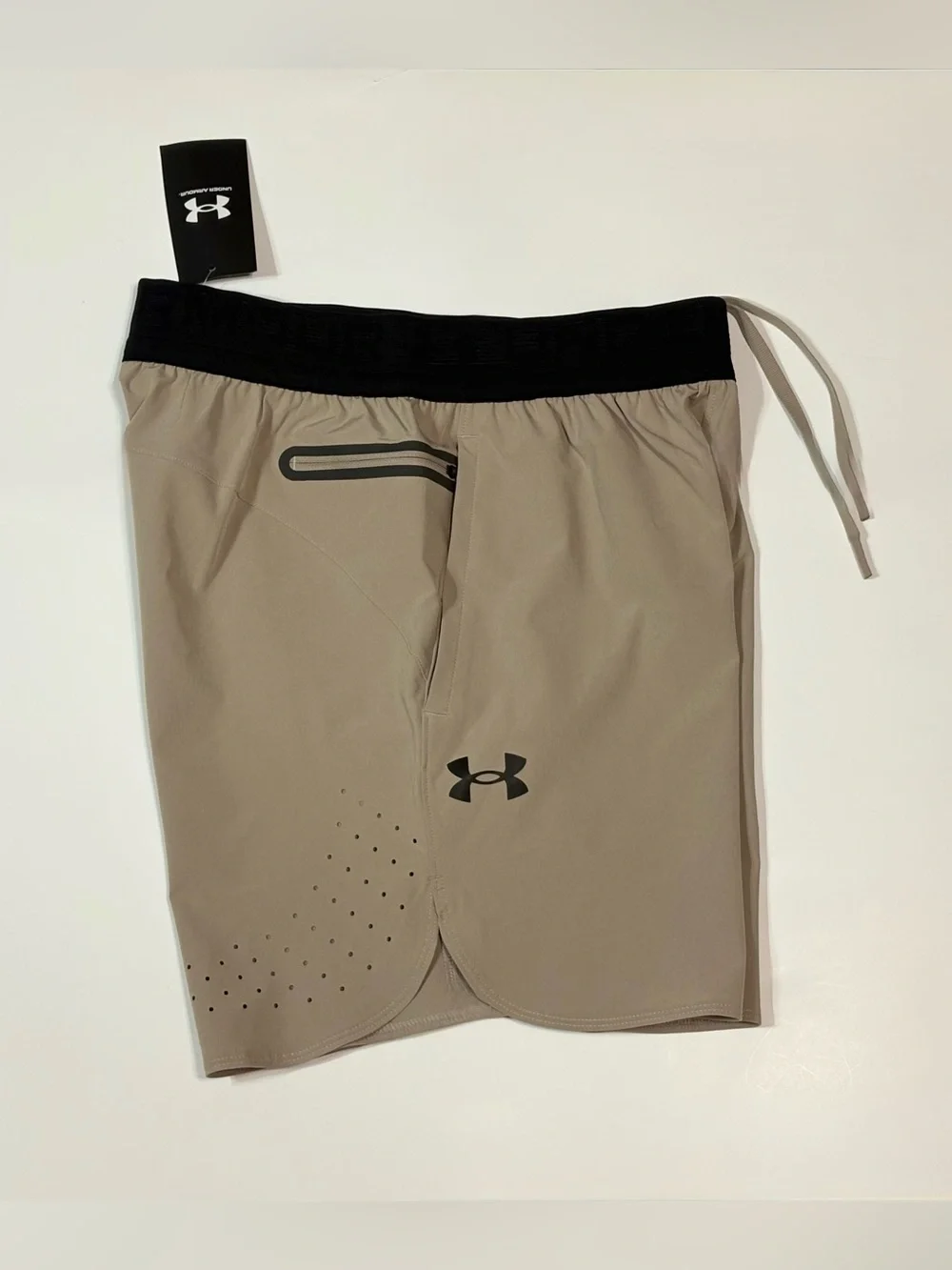 Under Armour Men's Sandstone Athletic Shorts with Black Waistband